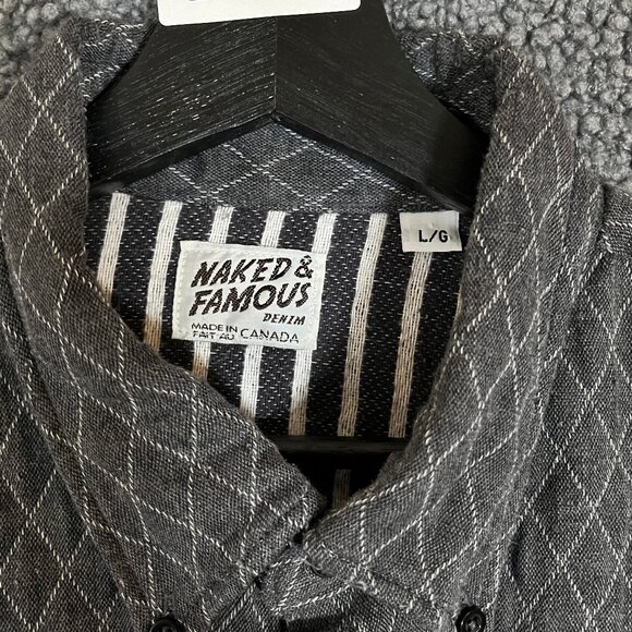 Naked & Famous Quilted Cotton Button Down Long Sleeve Shirt - Men's Size L Gray - Picture 3 of 9